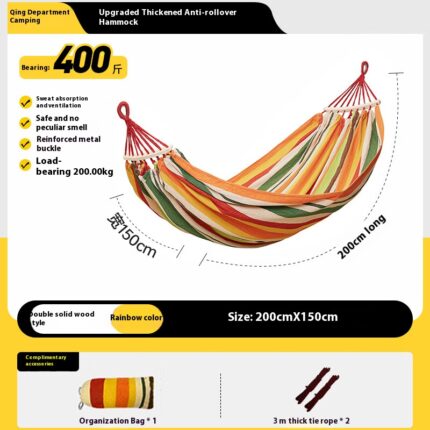 Outdoor Camping Hammock – Extra Wide & Durable Canvas Hanging Bed (Rainbow Color, 200x150cm )